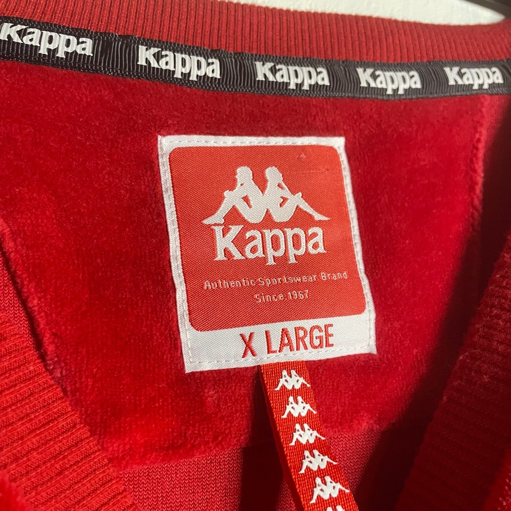 Kappa Taped Sleeves Red Velour Pullover